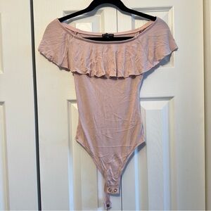 Express Pink Off-Shoulder Ruffle Bodysuit, Size XS